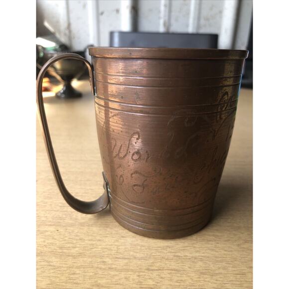 1934 Custom Engraved Chicago World's Fair Solid Copper 4” Mule Style Mug Rare - Picture 2 of 5